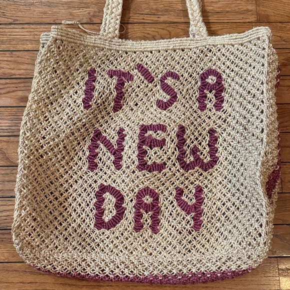 a new day Woven Tote Bag - Cream and Purple - Picture 1 of 4